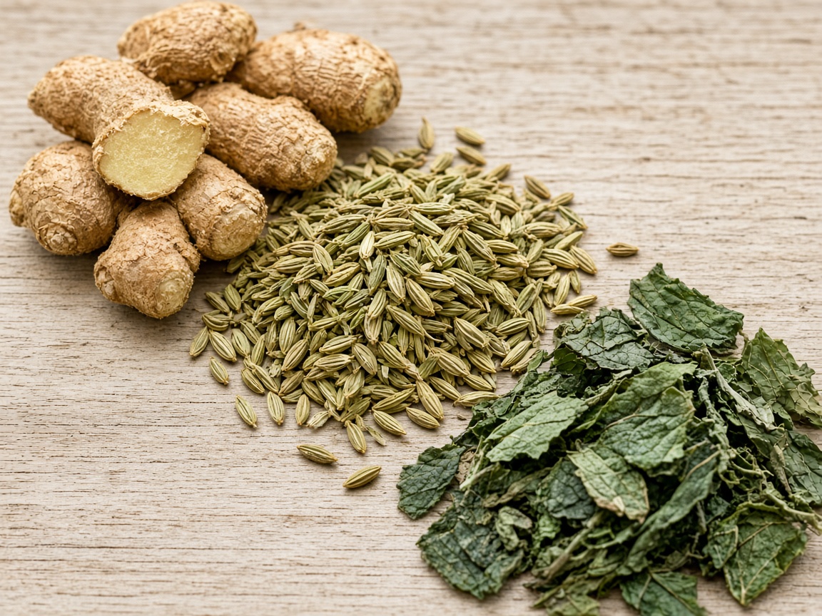 Fresh ginger and fennel botanical roots